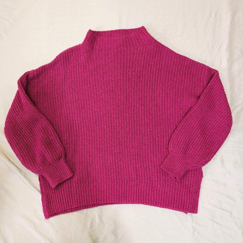 Rachel Zoe Magenta Ribbed Mock Neck Sweater Womens Large Drop Shoulder Pink